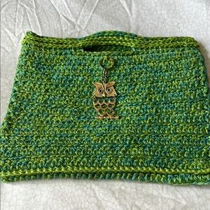 Green Knitted Handbag with Owl Charm